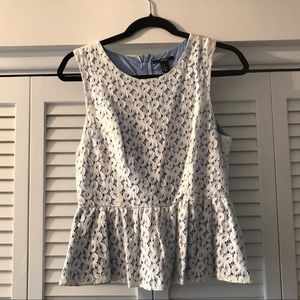 White lace with blue underlay top